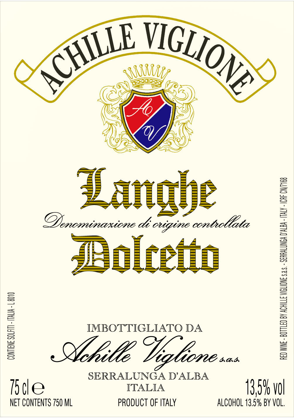 Label red wine Langhe Dolcetto Achille Viglione