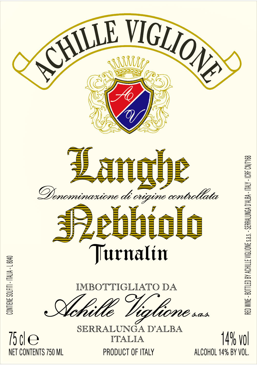 Label red wine Langhe Nebbiolo Turnalin Achille Viglione