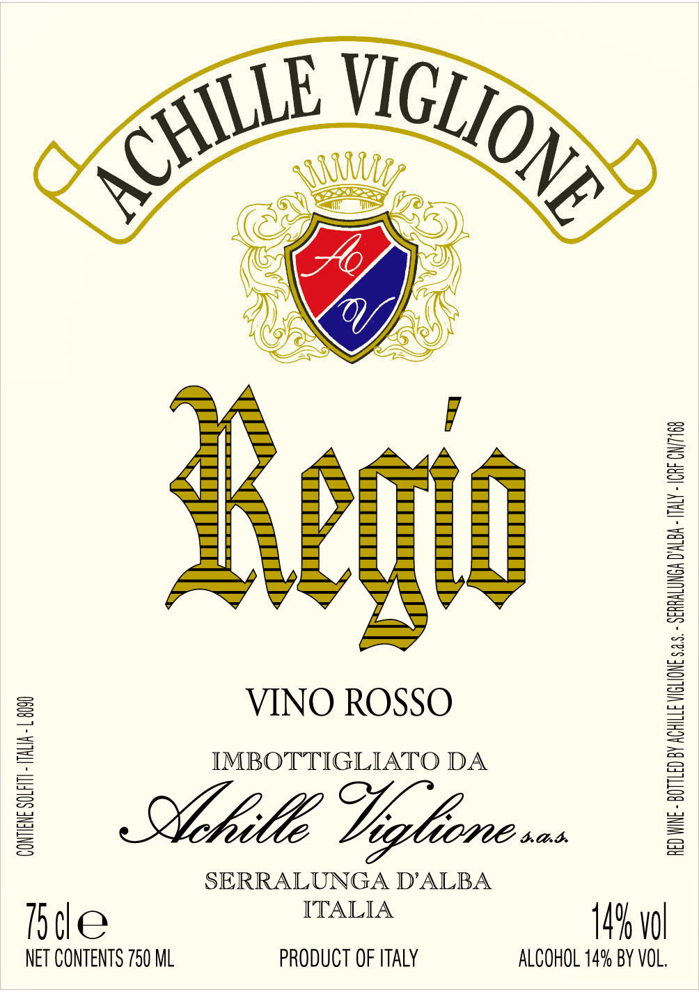 Label red wine Regio Achille Viglione